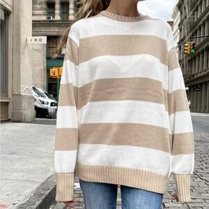 Brandy Melville Brianna Striped Beige and White Sweater